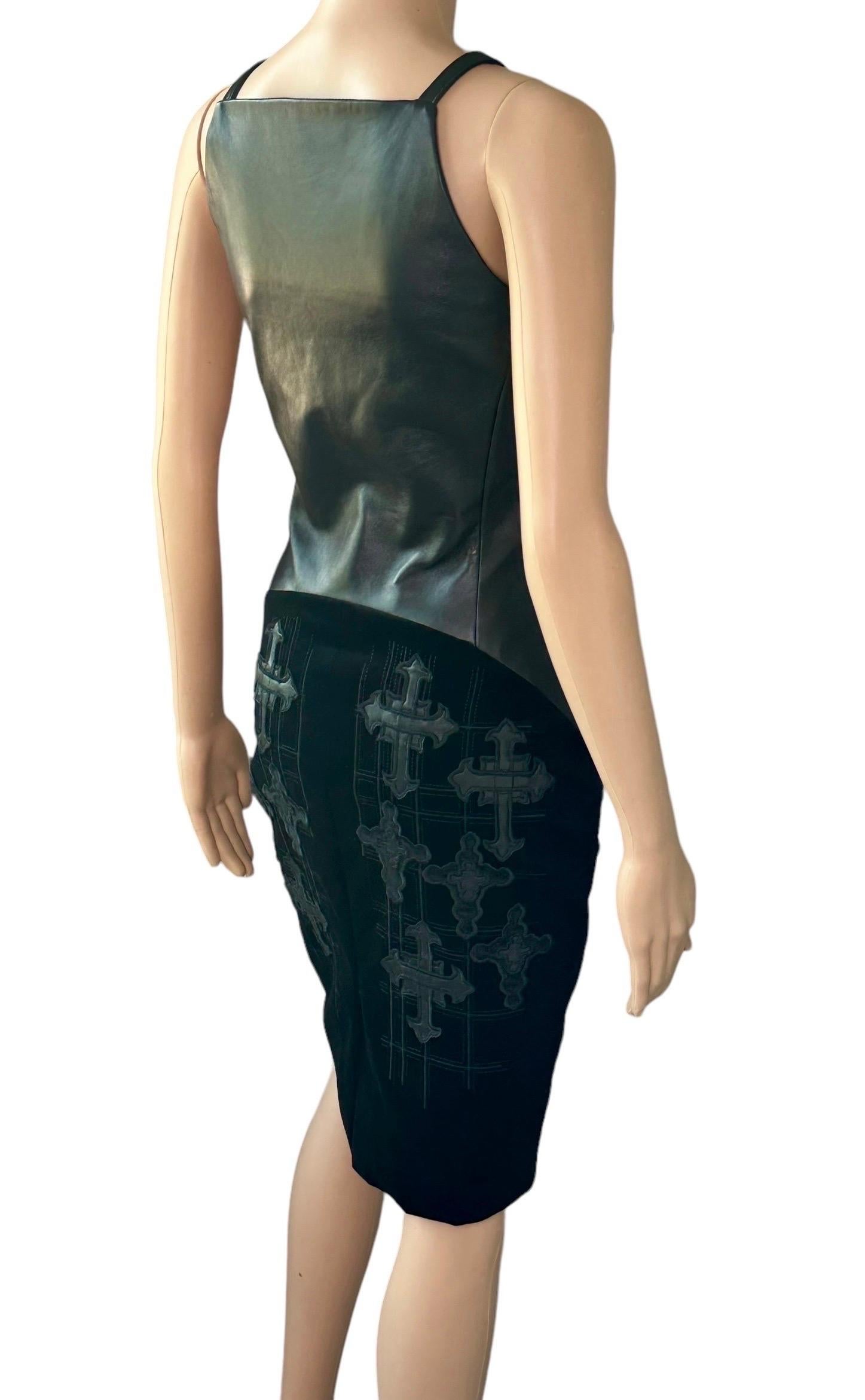 Versace F/W 2012 Runway Unworn Gothic Cross Embroidered Leather Velvet Dress 9