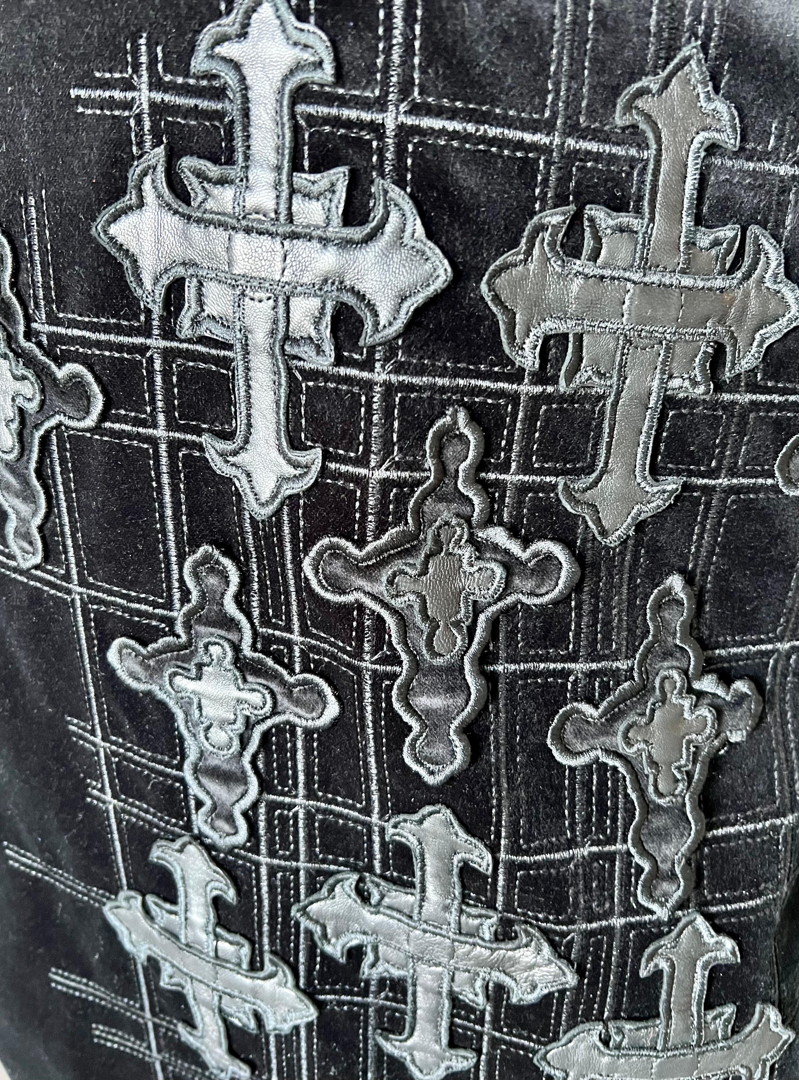Versace F/W 2012 Runway Unworn Gothic Cross Embroidered Leather Velvet Dress 10
