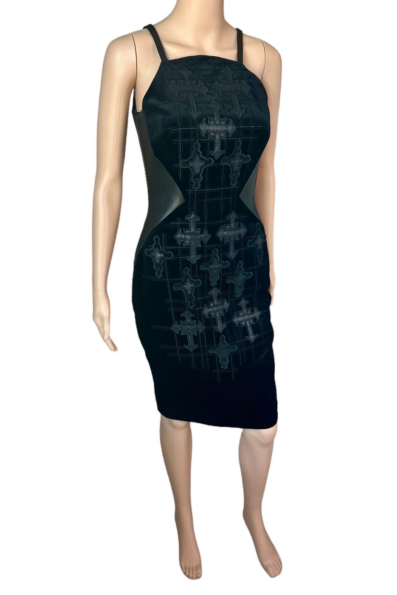 Women's or Men's Versace F/W 2012 Runway Unworn Gothic Cross Embroidered Leather Velvet Dress