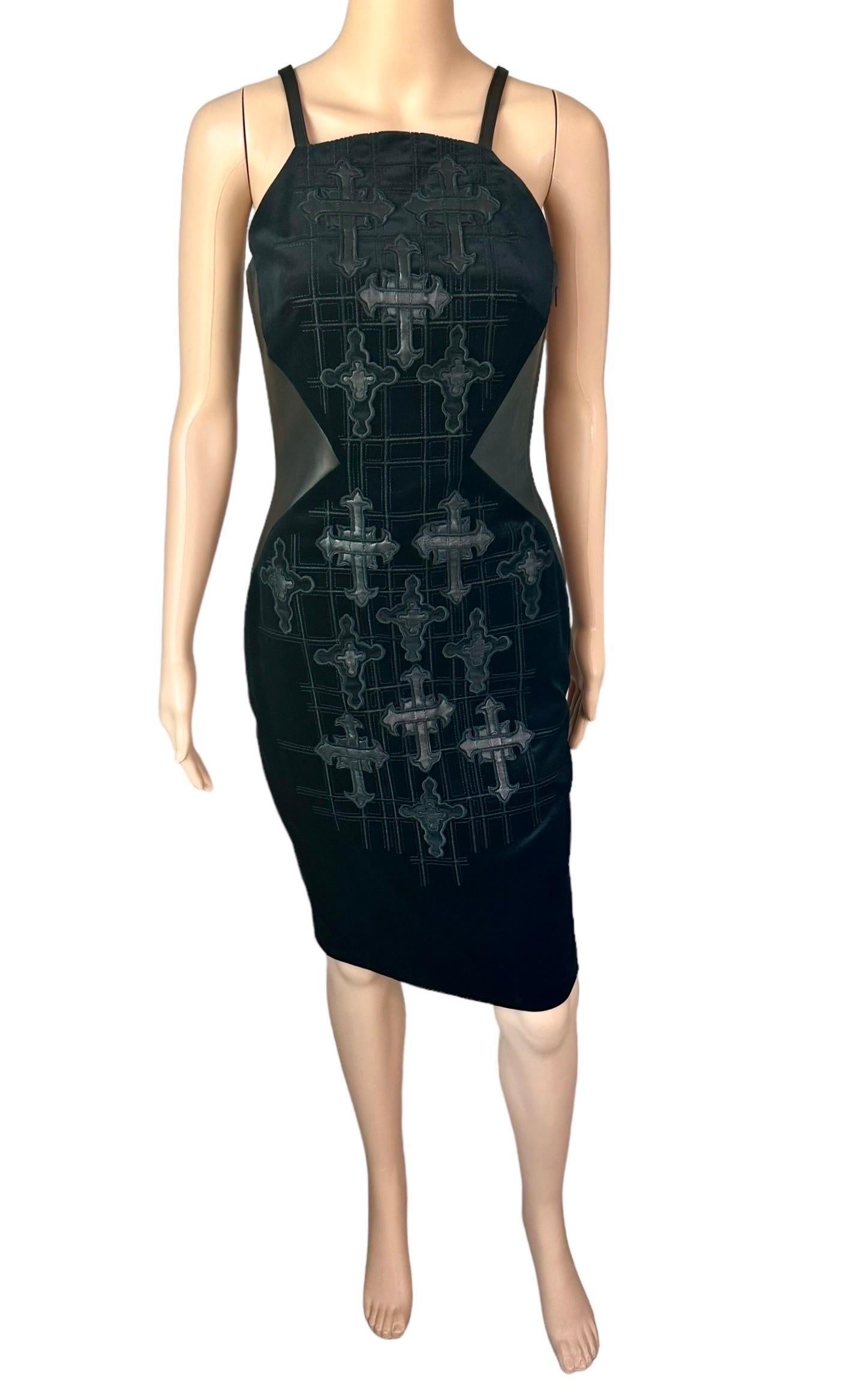 Versace F/W 2012 Runway Unworn Gothic Cross Embroidered Leather Velvet Dress 1