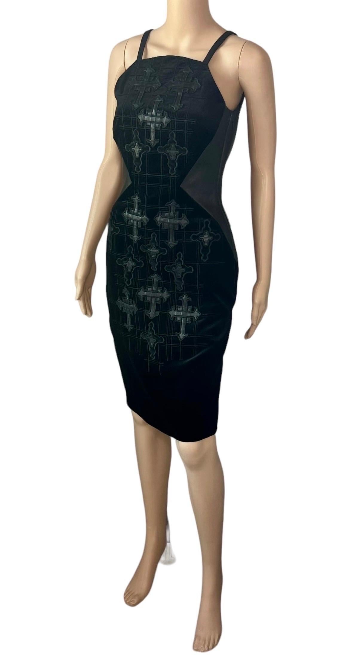 Versace F/W 2012 Runway Unworn Gothic Cross Embroidered Leather Velvet Dress 2
