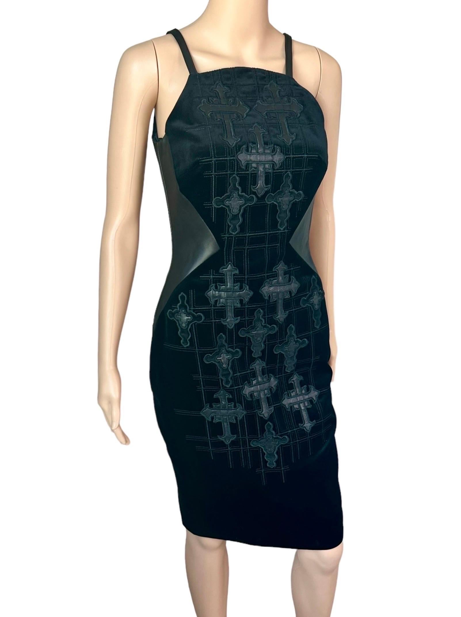 Versace F/W 2012 Runway Unworn Gothic Cross Embroidered Leather Velvet Dress 3