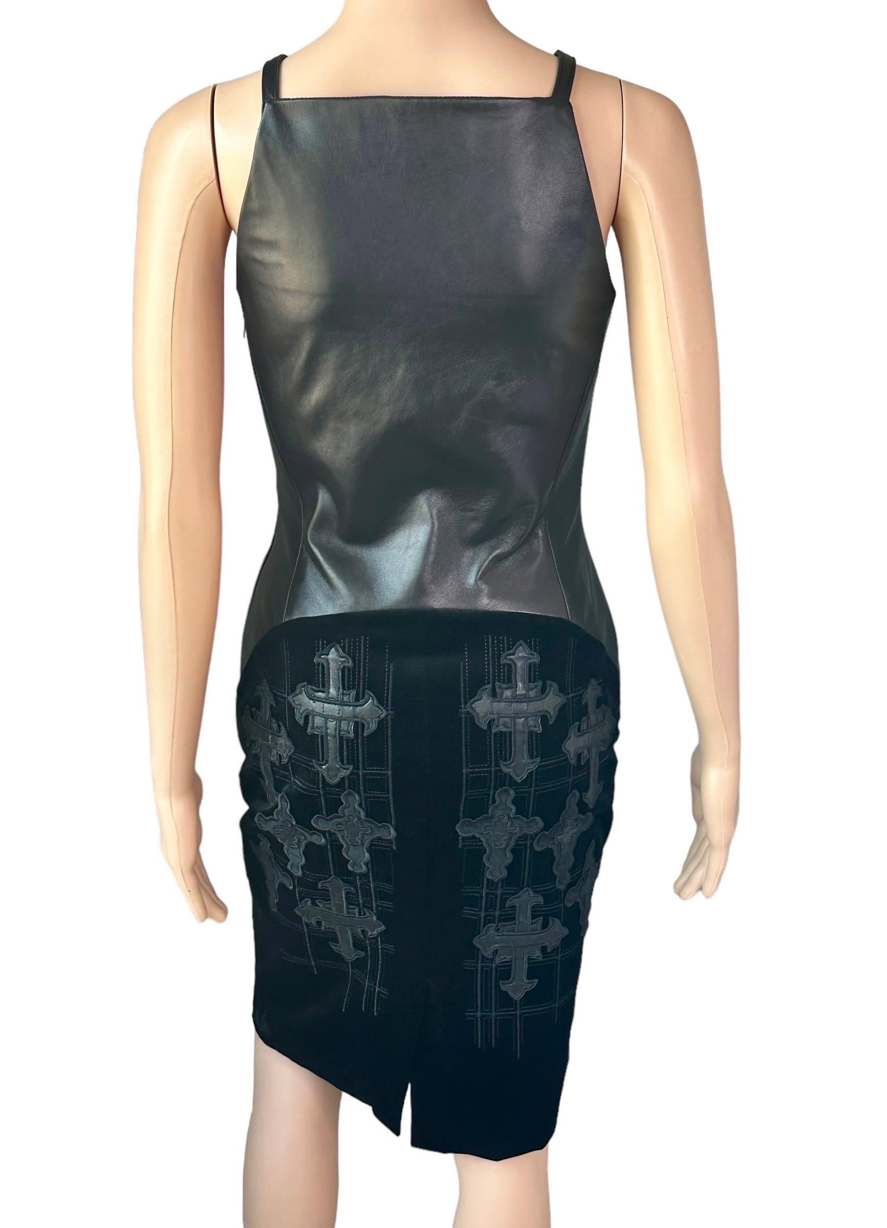 Versace F/W 2012 Runway Unworn Gothic Cross Embroidered Leather Velvet Dress 5