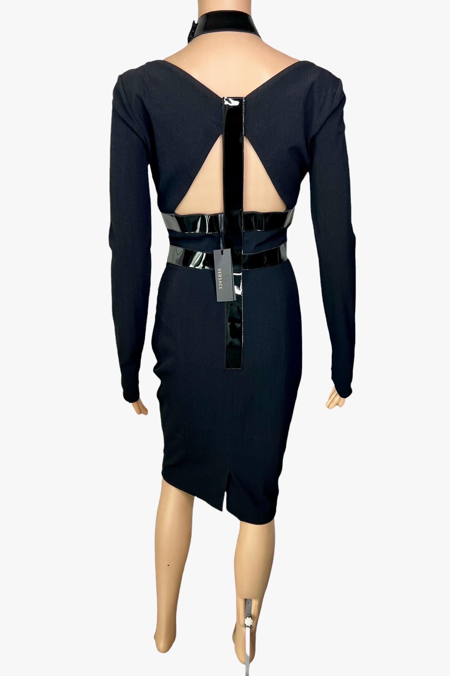 Versace F/W 2013 Bondage Vinyl Collar Plunged Cutout Black Dress In Excellent Condition For Sale In Naples, FL