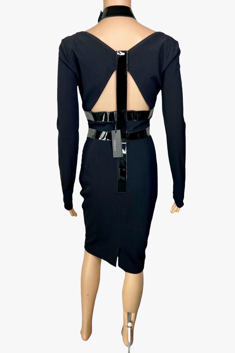 Versace F/W 2013 Bondage Vinyl Collar Plunged Cutout Black Dress For Sale at 1stDibs Versace F/W 2013 Bondage Vinyl Collar Plunged Cutout Black Dress For Sale at 1stDibs