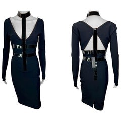 Versace F/W 2013 Bondage Vinyl Collar Plunged Cutout Black Dress