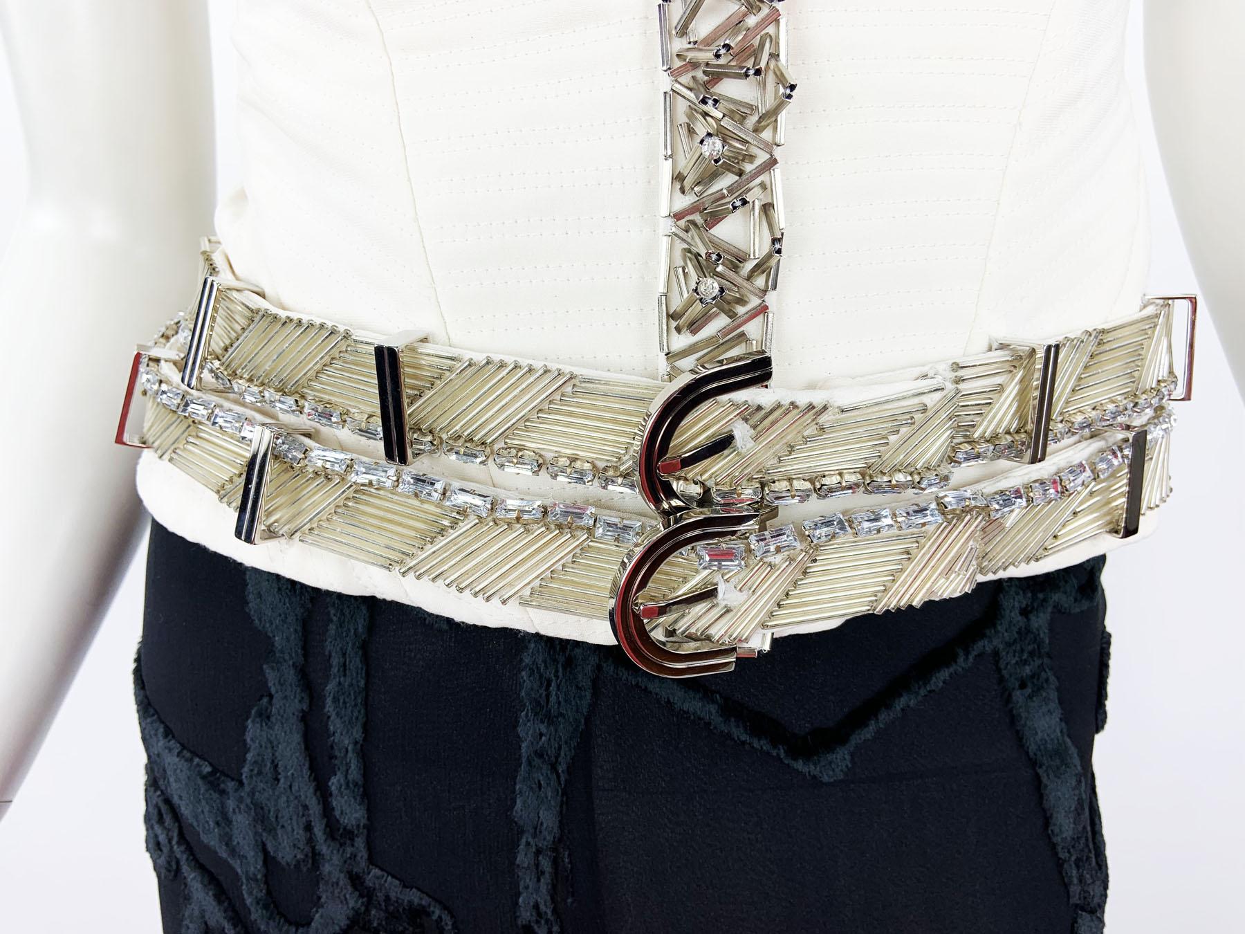 Versace, défilé A/H 2013 - Top corset à harnais orné de soie blanche, taille IT 40 - US 6 en vente 4