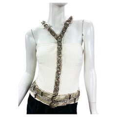 Versace F/W 2013 Runway White Silk Embellished Harness Top Corset It 40 - US 6