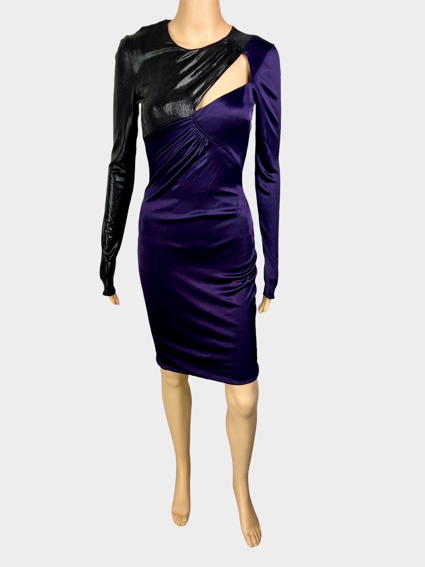 Versace F/W 2013 Wet Liquid Look Bodycon Cutout Color Block Dress For Sale 3