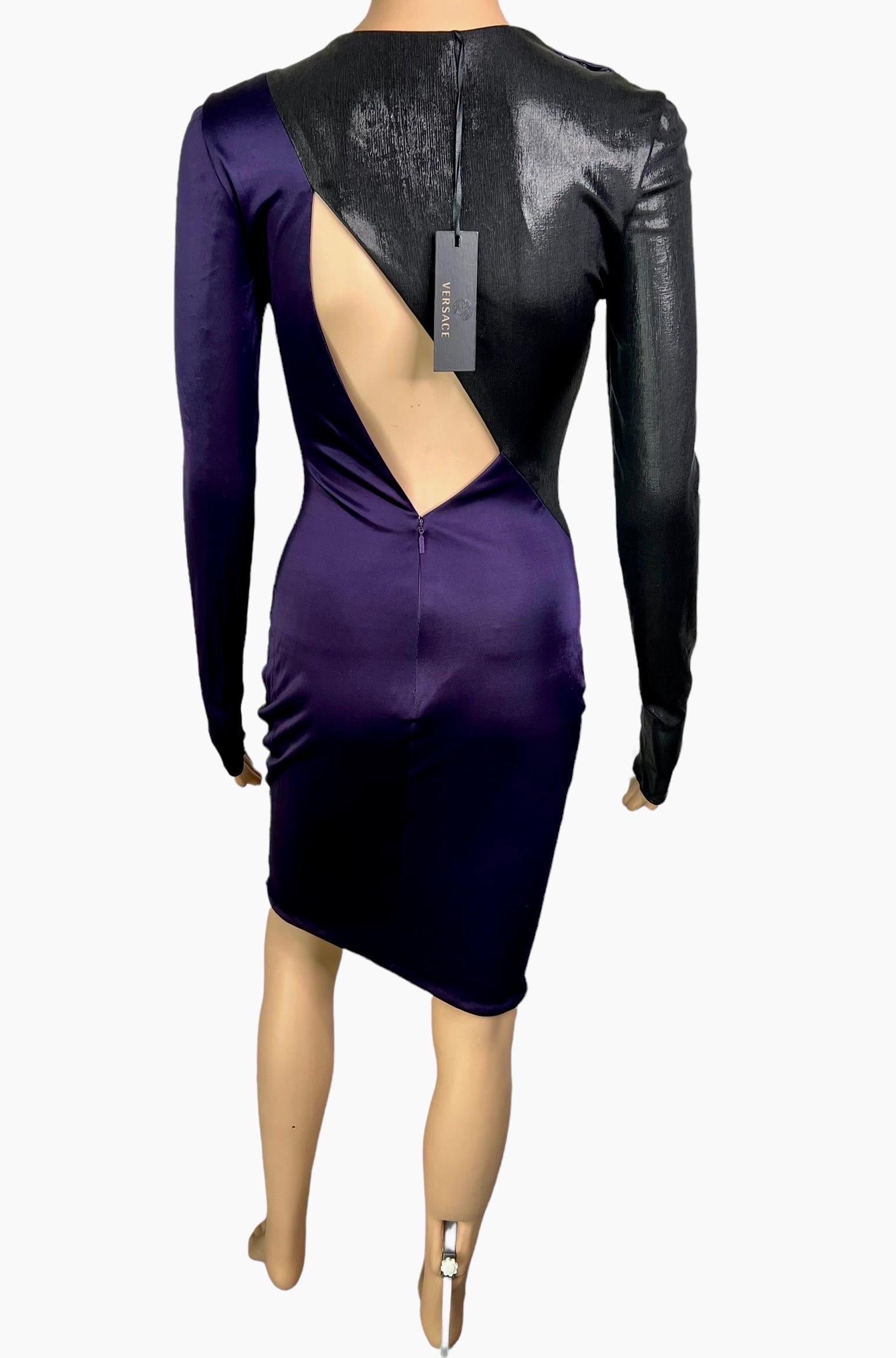 Versace F/W 2013 Wet Liquid Look Bodycon Cutout Color Block Dress For Sale 1