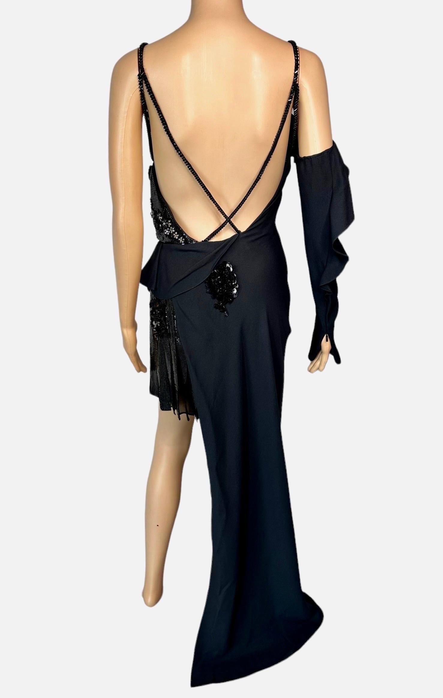 Versace Runway F/W 2017 - Robe de soirée asymétrique noire asymétrique en cotte de mailles de cristal  Pour femmes en vente