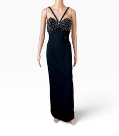 Versace F/W 2023 Runway Crystal Embellished Bustier Black Evening Dress Gown