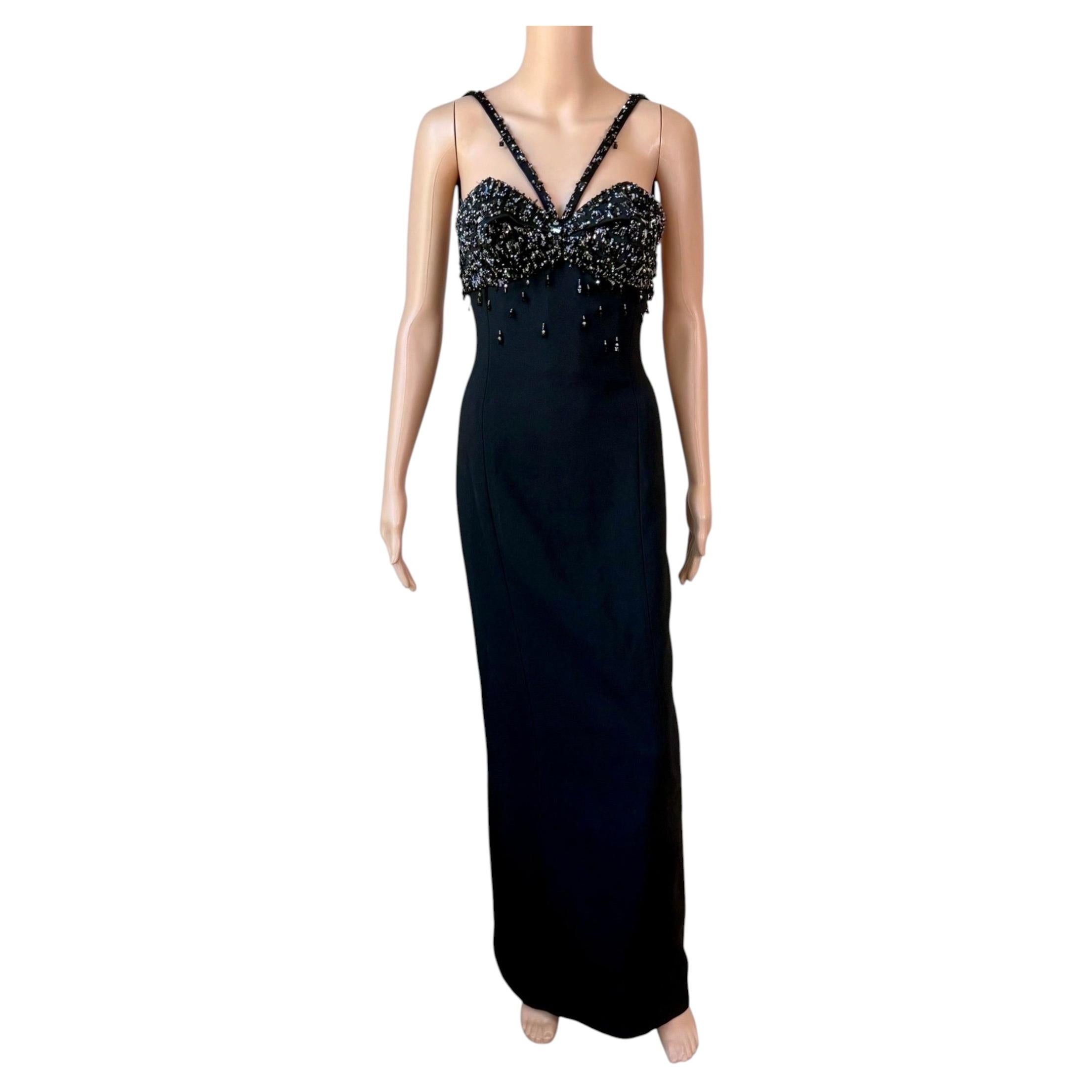 Versace F/W 2023 Runway Crystal Embellished Bustier Black Evening Dress Gown