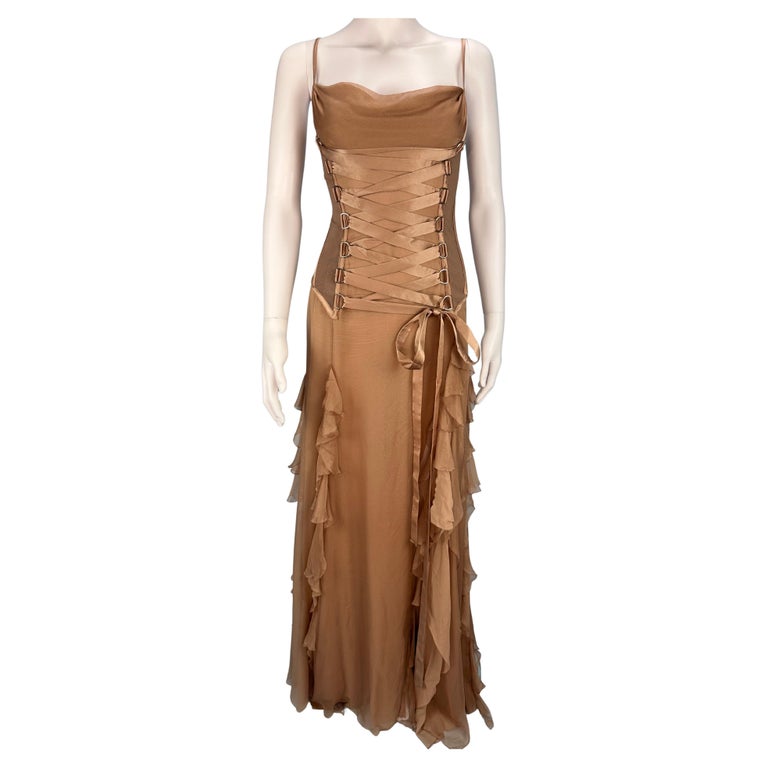 Versace Fall 2003 Runway Nude Silk Chiffon Lace Up Gown at 1stDibs Versace Fall 2003 Runway Nude Silk Chiffon Lace Up Gown at 1stDibs
