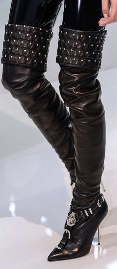 VERSACE Fall 2013 “Chelsea” STUDDED BLACK LEATHER THIGH HIGH BOOTS 38 - 8