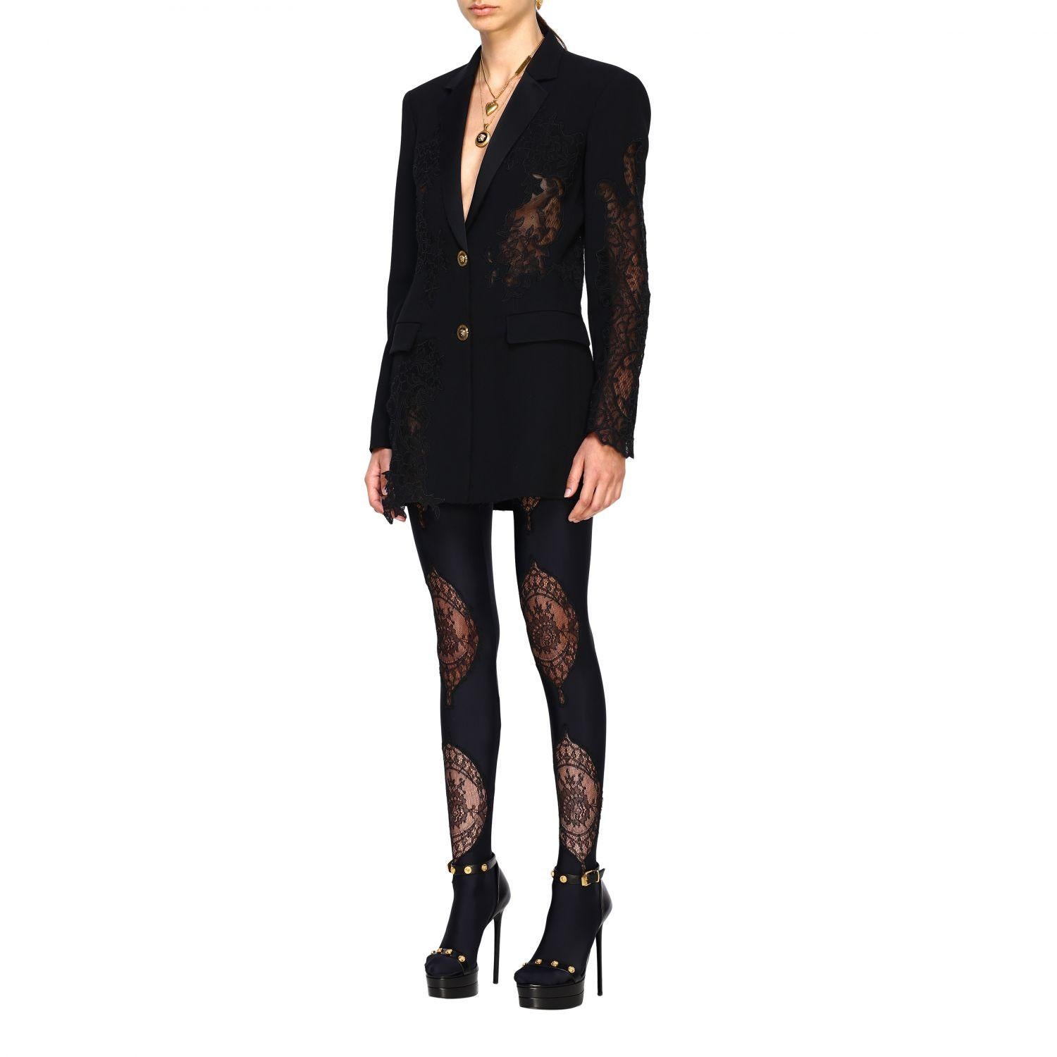 Versace Fall 2019 Runway Black Lace Panelled Jersey Leggings / Tights Size 1 3