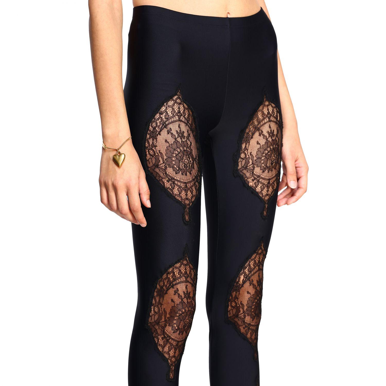 Versace Fall 2019 Runway Black Lace Panelled Jersey Leggings / Tights Size 1 6
