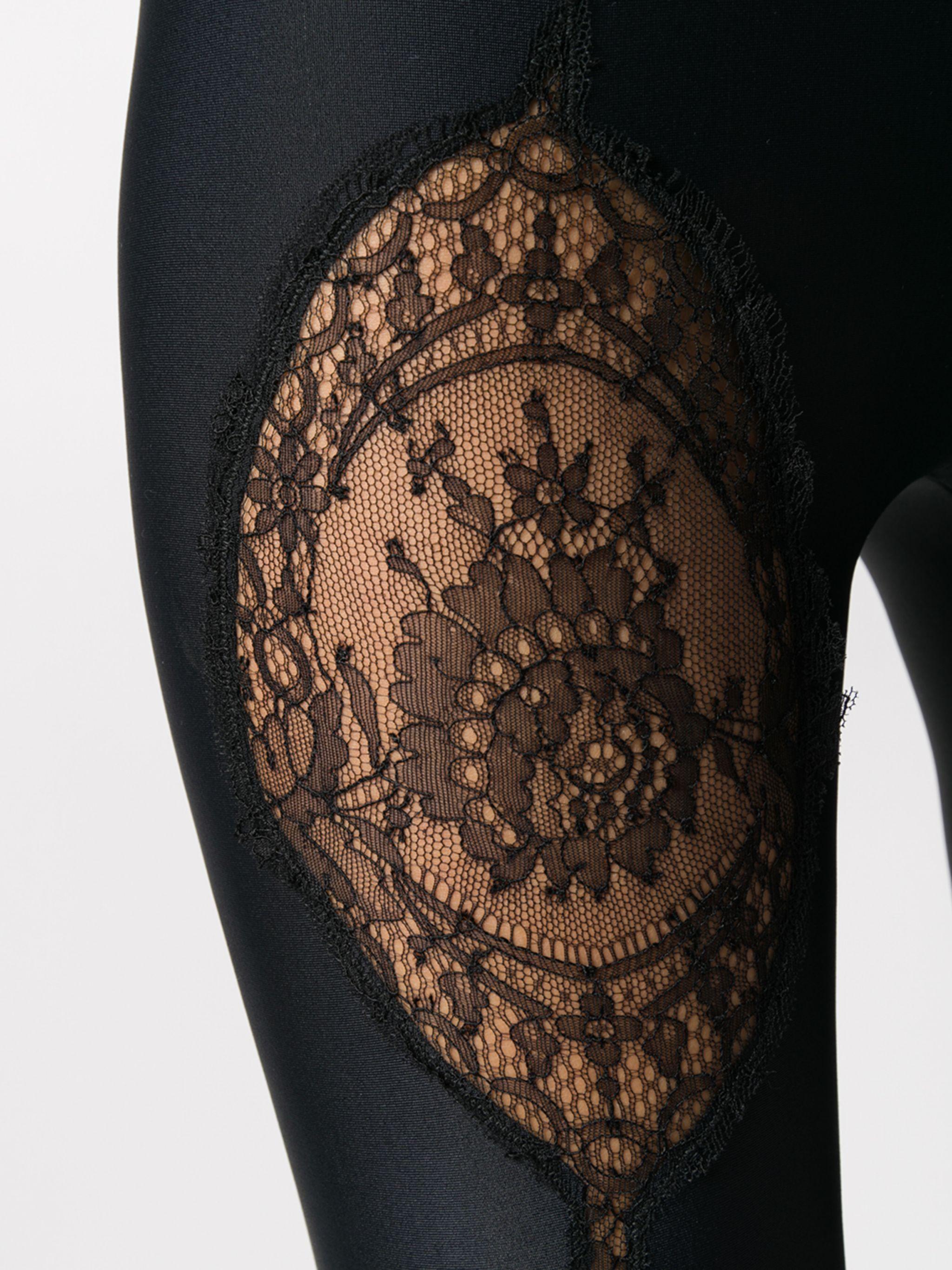 Versace Fall 2019 Runway Black Lace Panelled Jersey Leggings / Tights Size 1 11