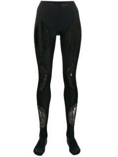 Versace Fall 2019 Runway Black Lace Panelled Jersey Leggings / Tights Size 1