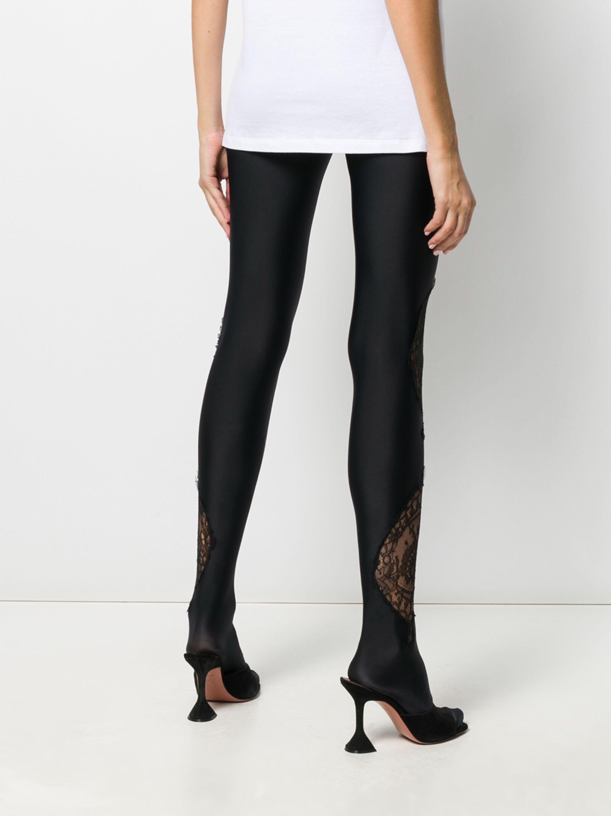 Versace Fall 2019 Runway Black Lace Panelled Jersey Leggings / Tights Size 2 9