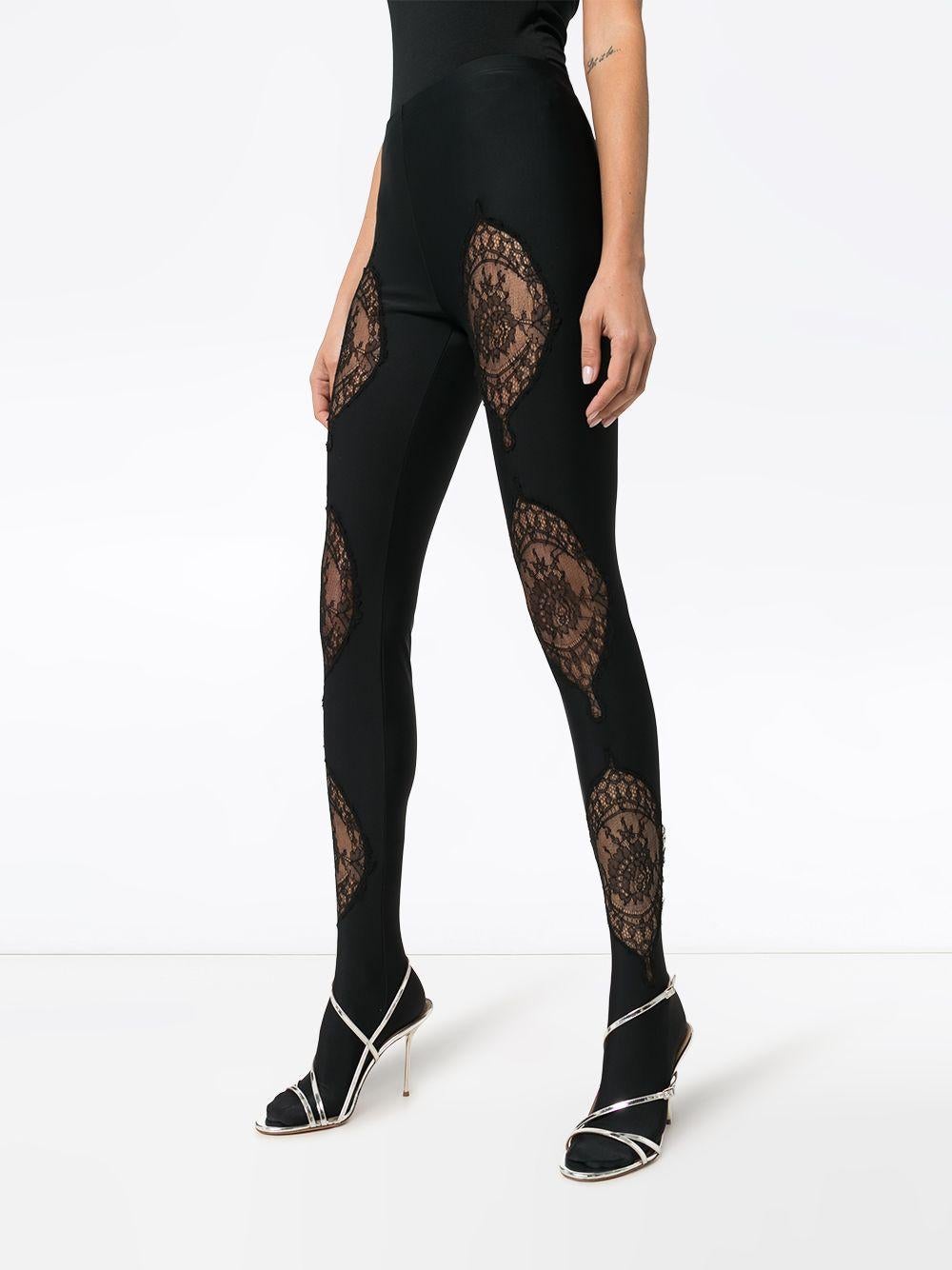 Versace Fall 2019 Runway Black Lace Panelled Jersey Leggings / Tights Size 2 1