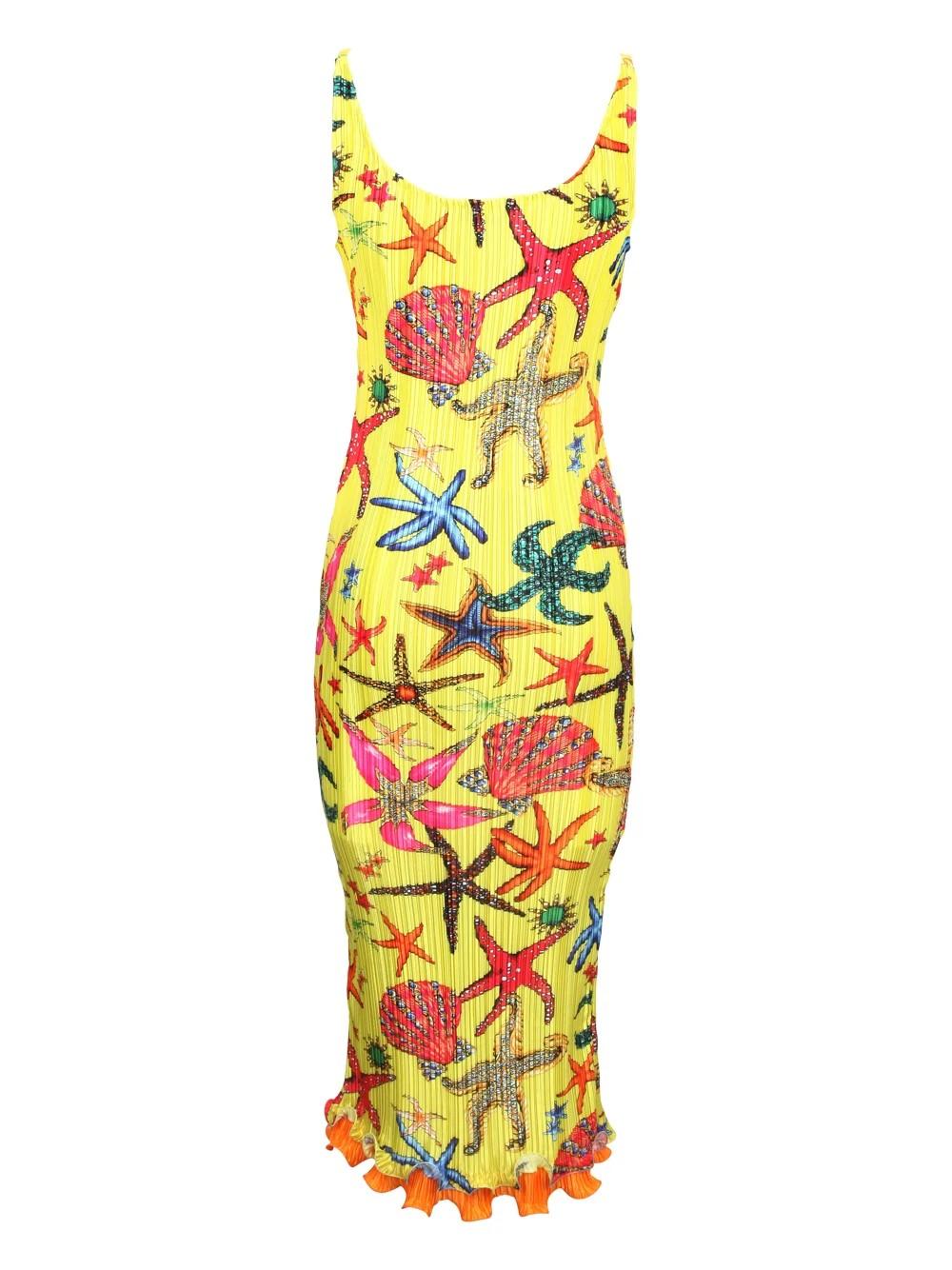 Versace Fall 2021 Starfish Print Sleeveless Midi Dress Yellow IT 42 In New Condition For Sale In PUTNEY, NSW