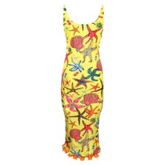 Versace Fall 2021 Starfish Print Sleeveless Midi Dress Yellow IT 42