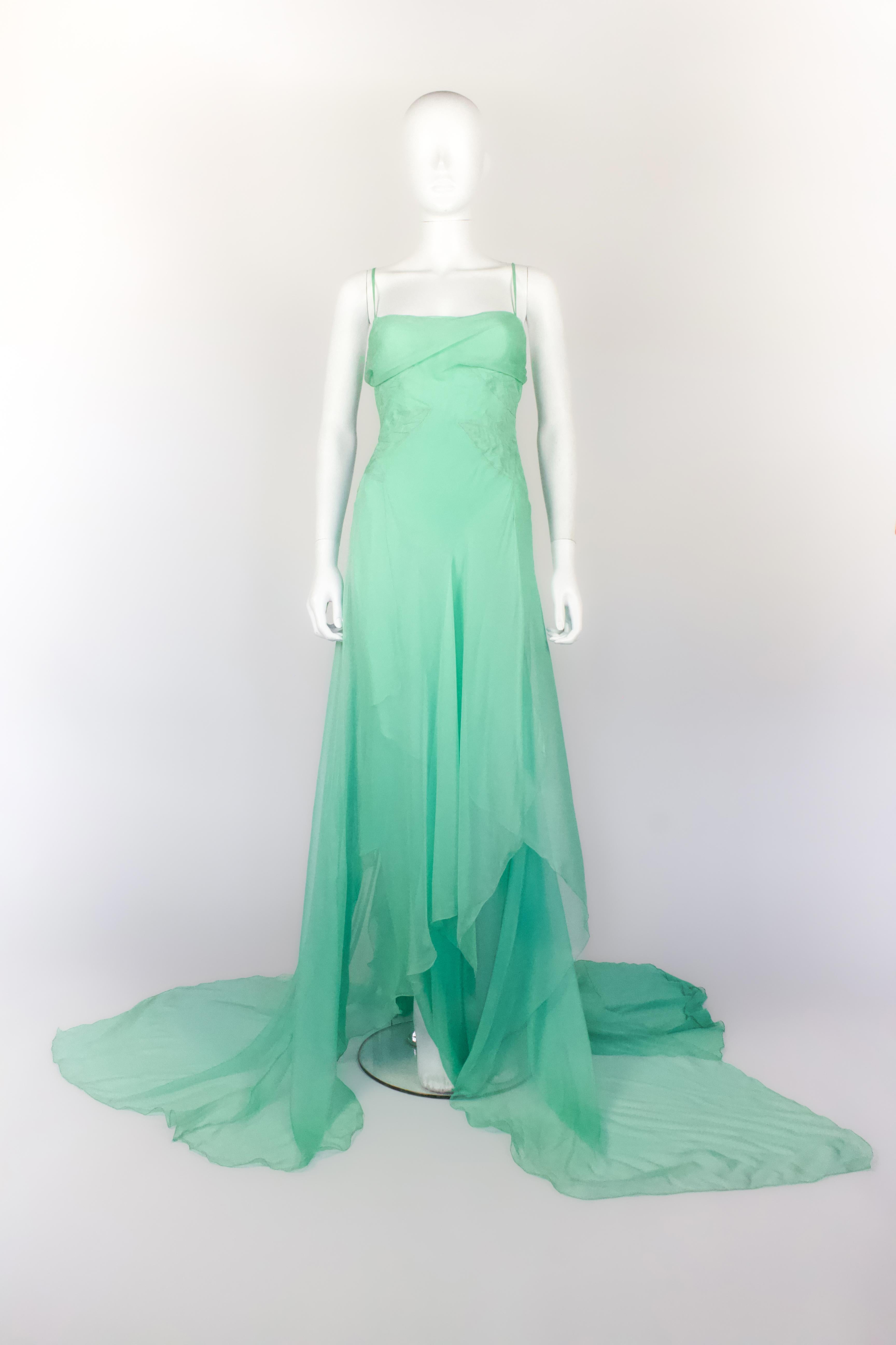 Versace Otoño/Invierno 1999 Vestido de seda turquesa en venta 5