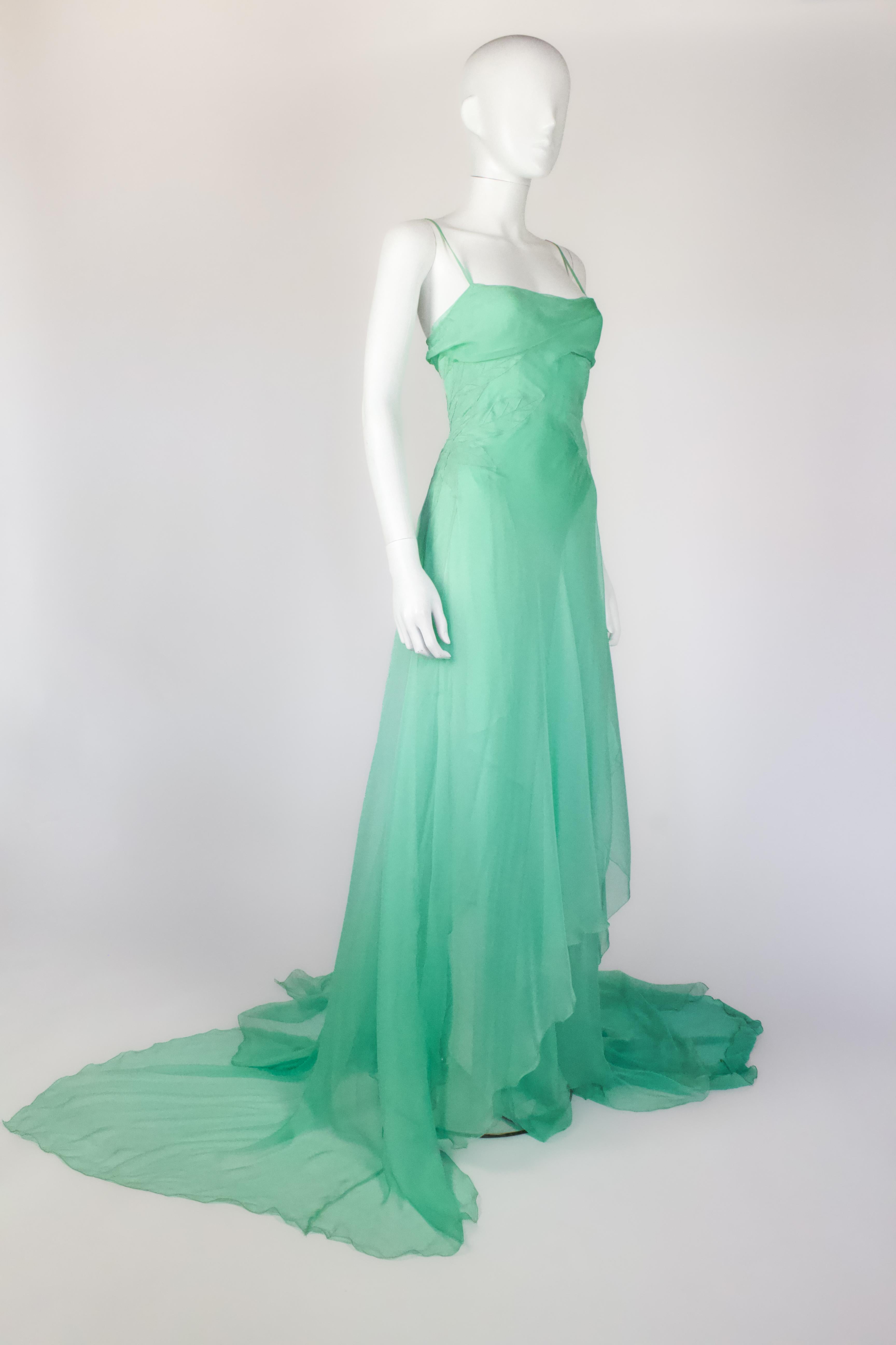 Versace Otoño/Invierno 1999 Vestido de seda turquesa Azul en venta