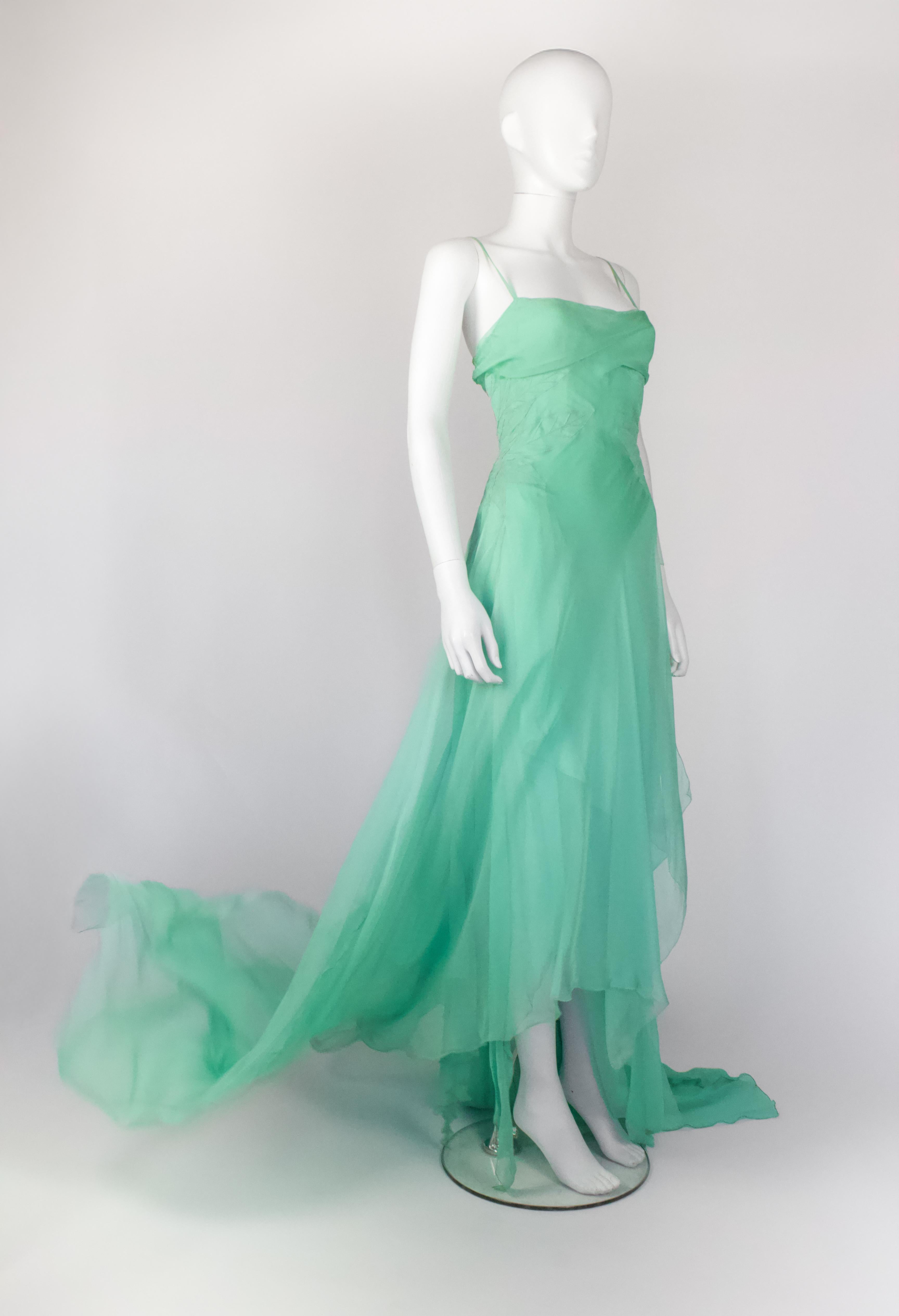 Versace Otoño/Invierno 1999 Vestido de seda turquesa en venta 1