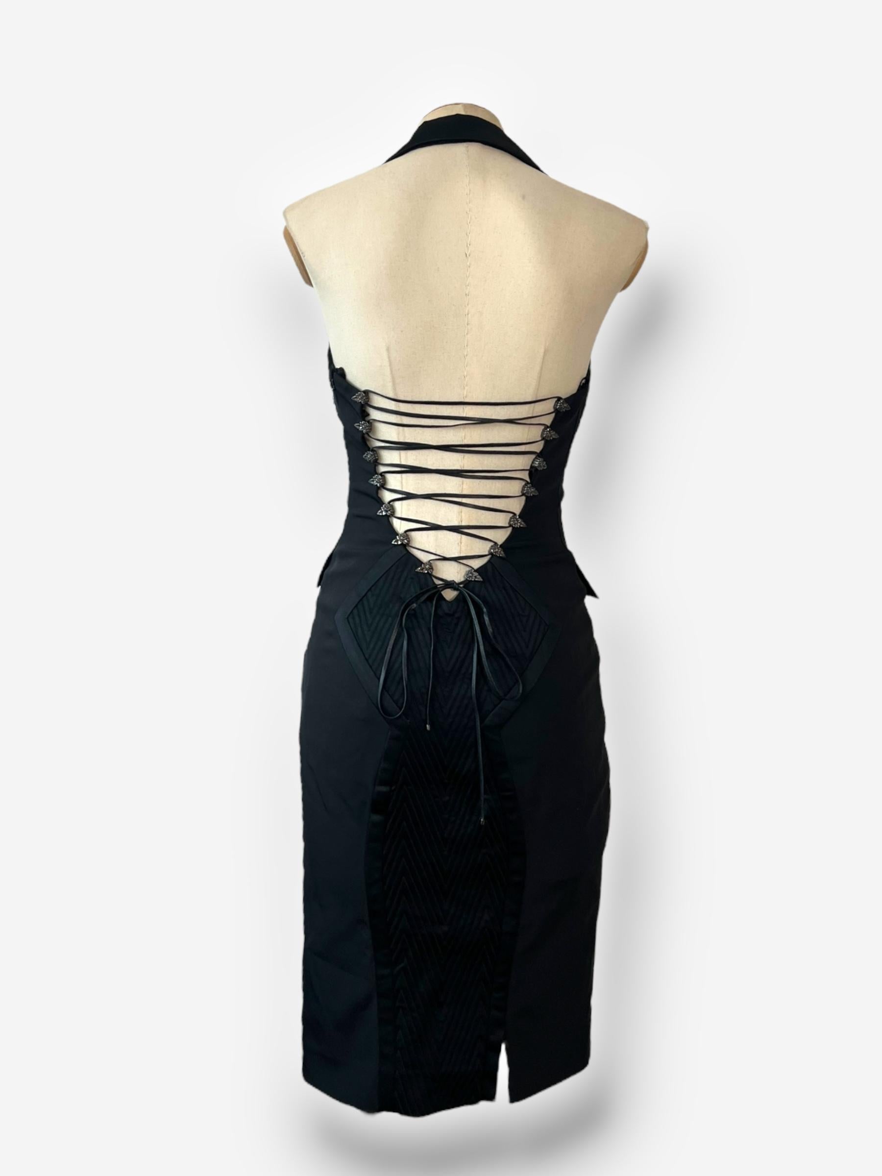 Black Versace Fall/Winter 2003 Corset-Back Midi Dress