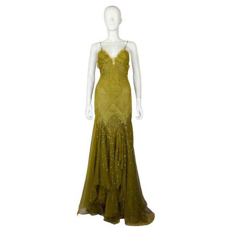 versace 2003 green dress Spring 2003 Silk Dress – Algo Bazaar