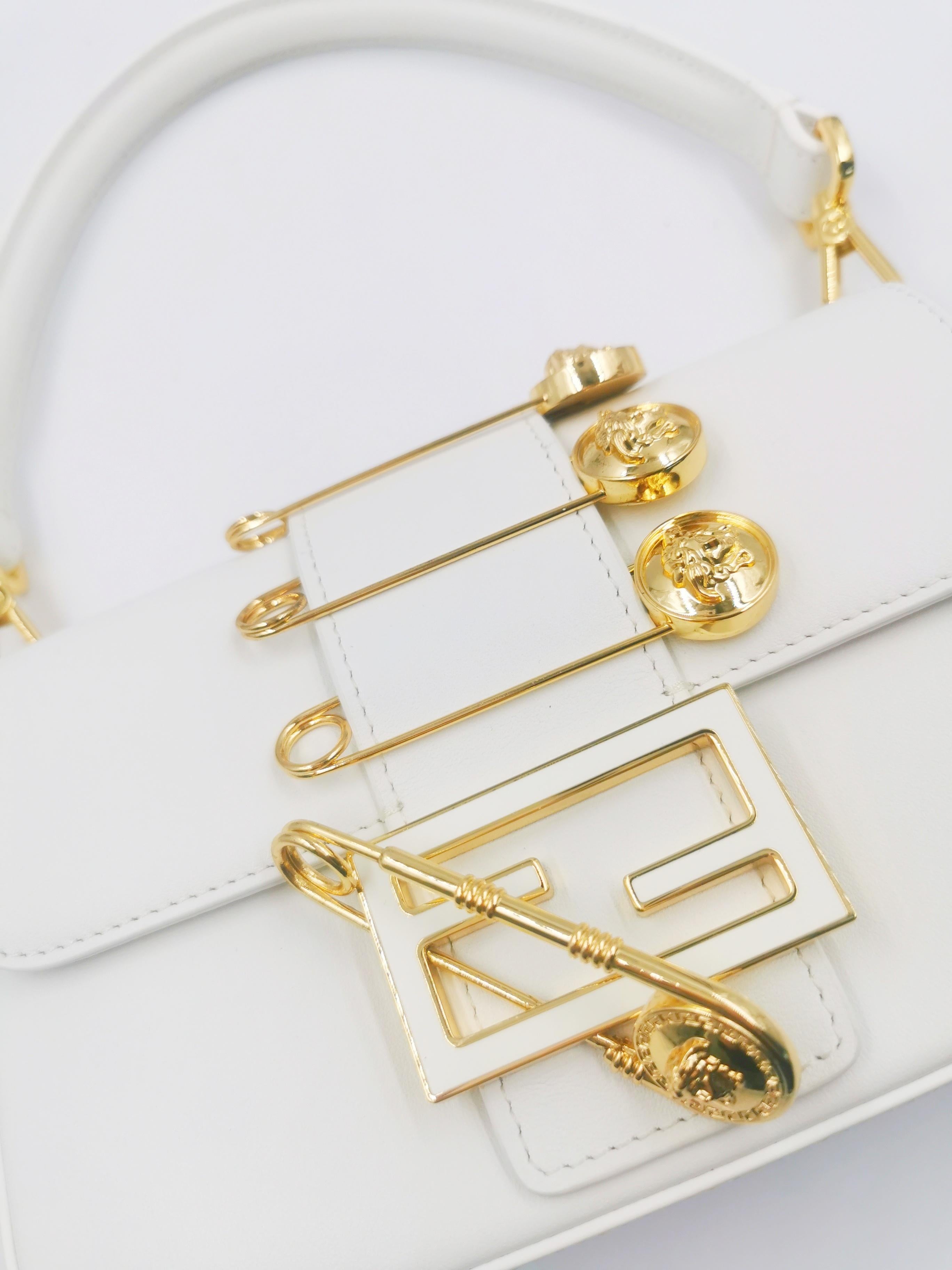 Versace Fendace Fendi Gold White Leather Baguette Shoulder Bag In Excellent Condition In PUTNEY, NSW