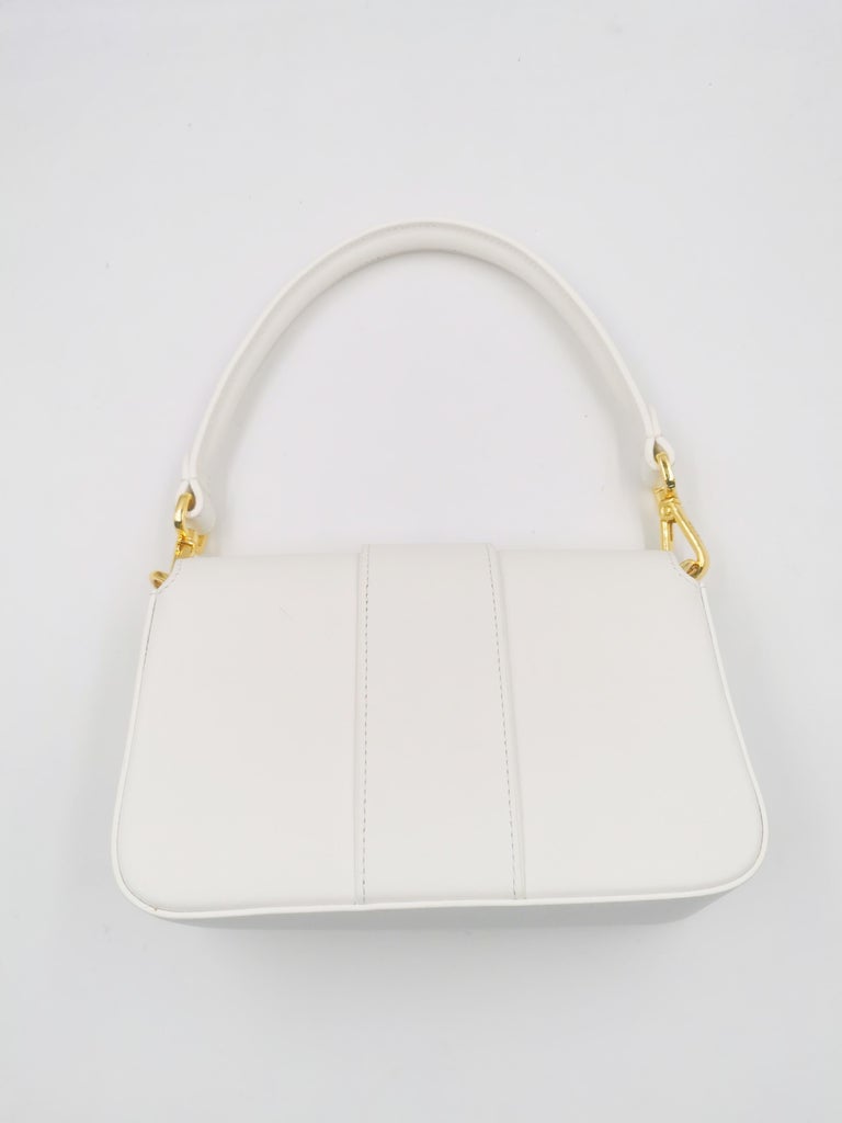 Women's Versace Fendace Fendi Gold White Leather Baguette Shoulder Bag For Sale