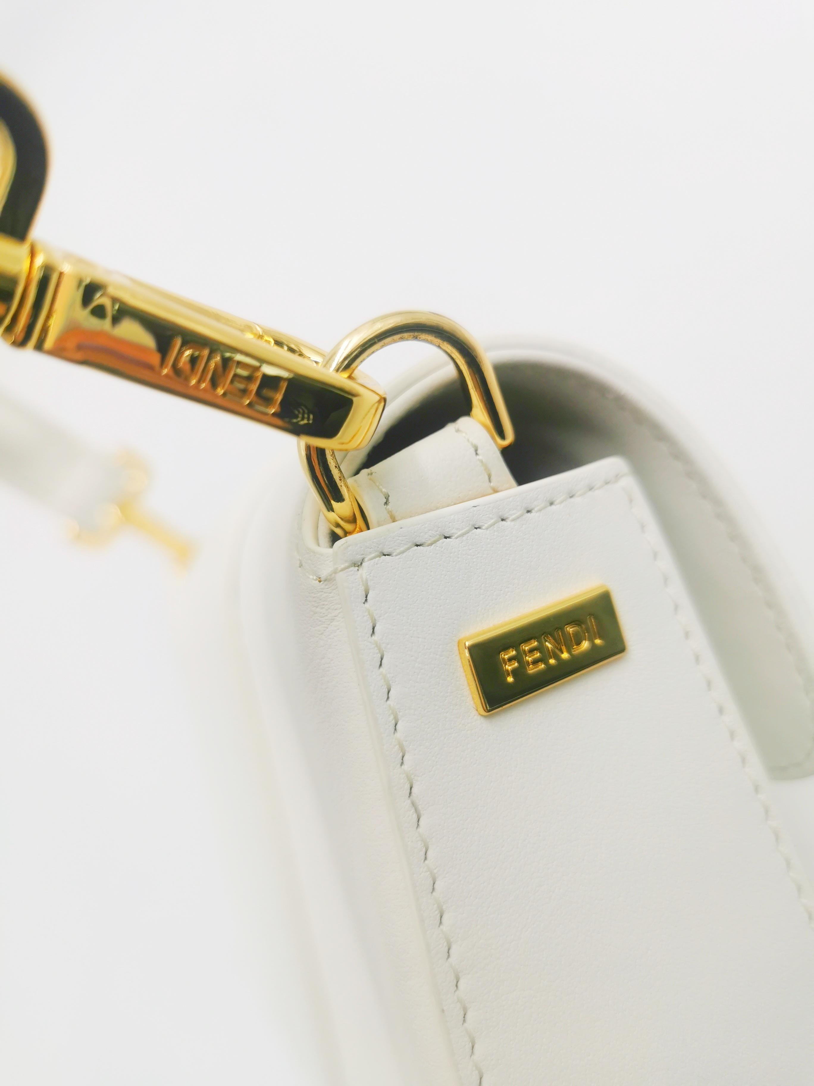 Versace Fendace Fendi Gold White Leather Baguette Shoulder Bag 1
