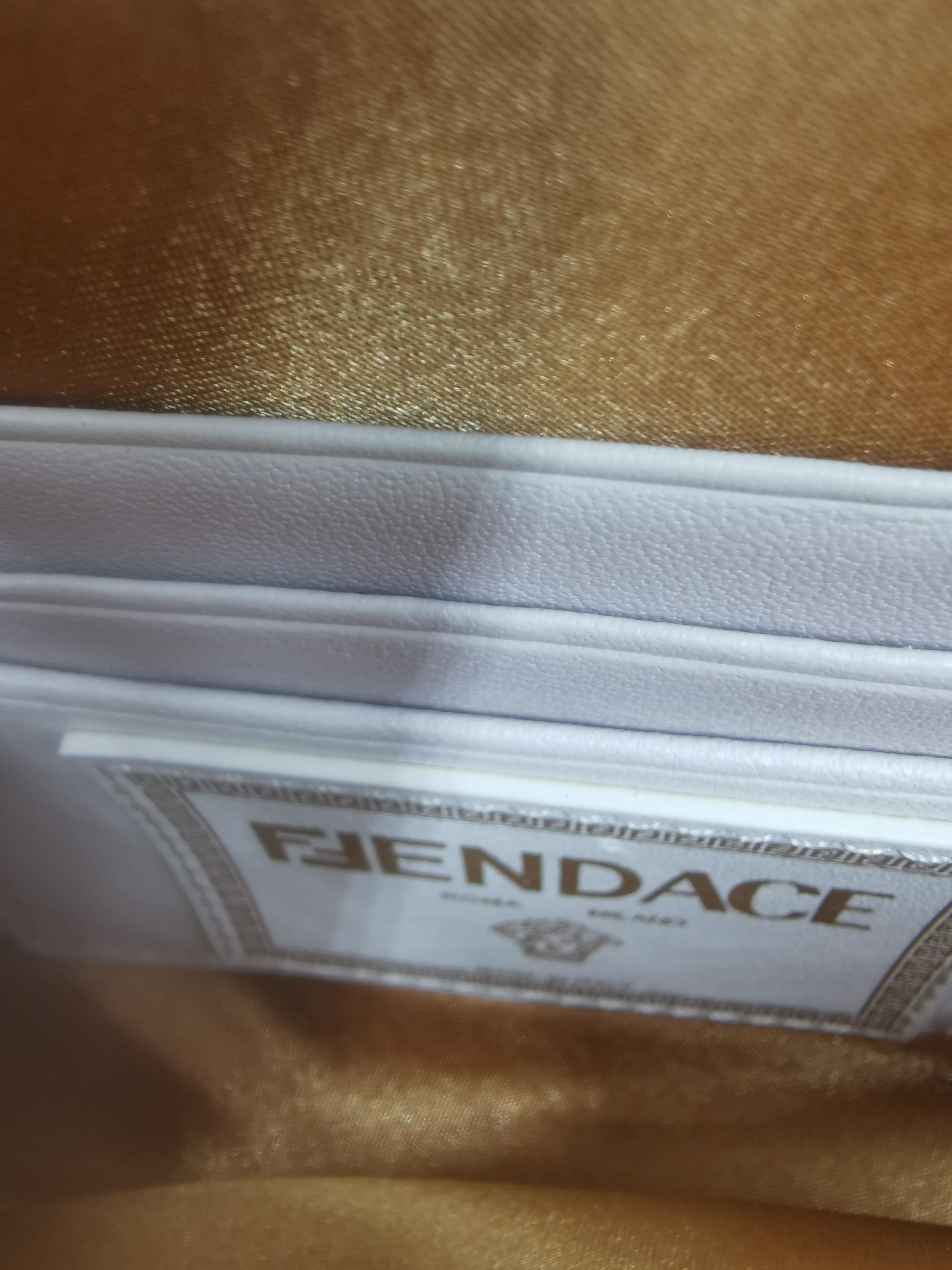 Versace Fendace Fendi Gold White Leather Baguette Shoulder Bag 3