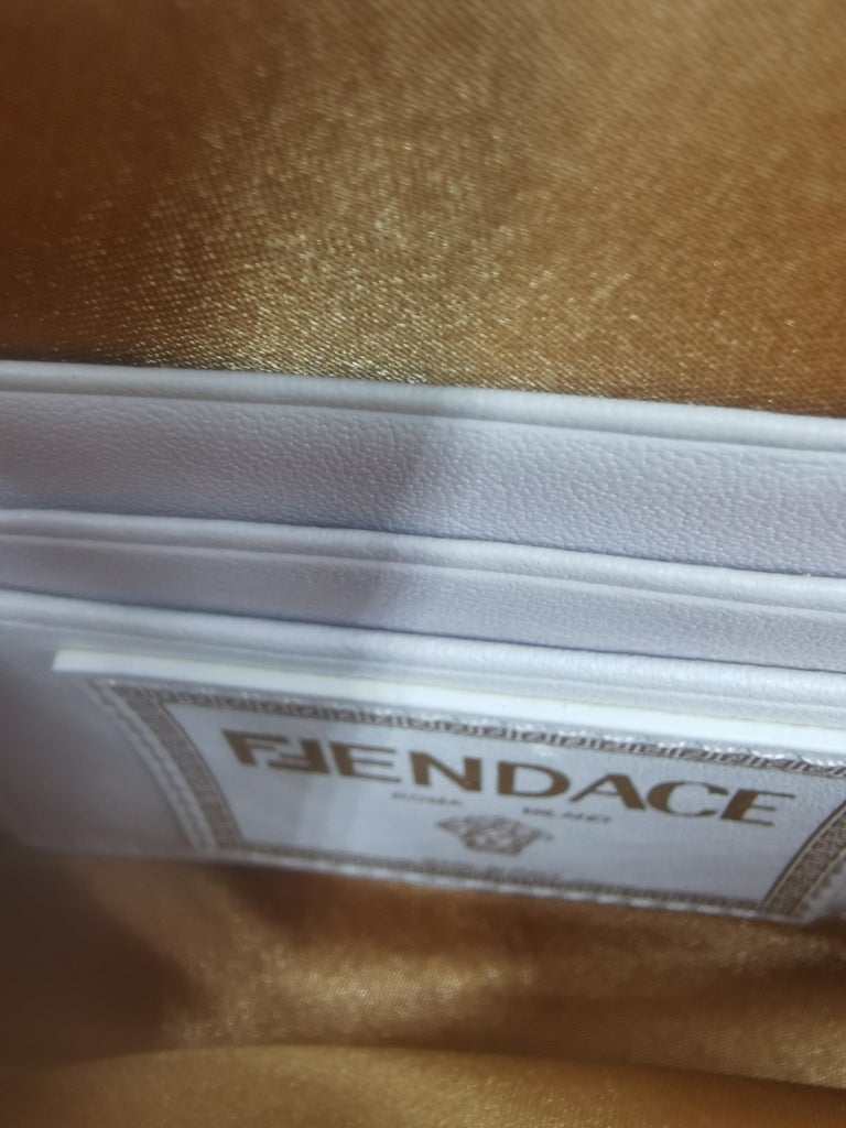 Versace Fendace Fendi Gold White Leather Baguette Shoulder Bag For Sale 3