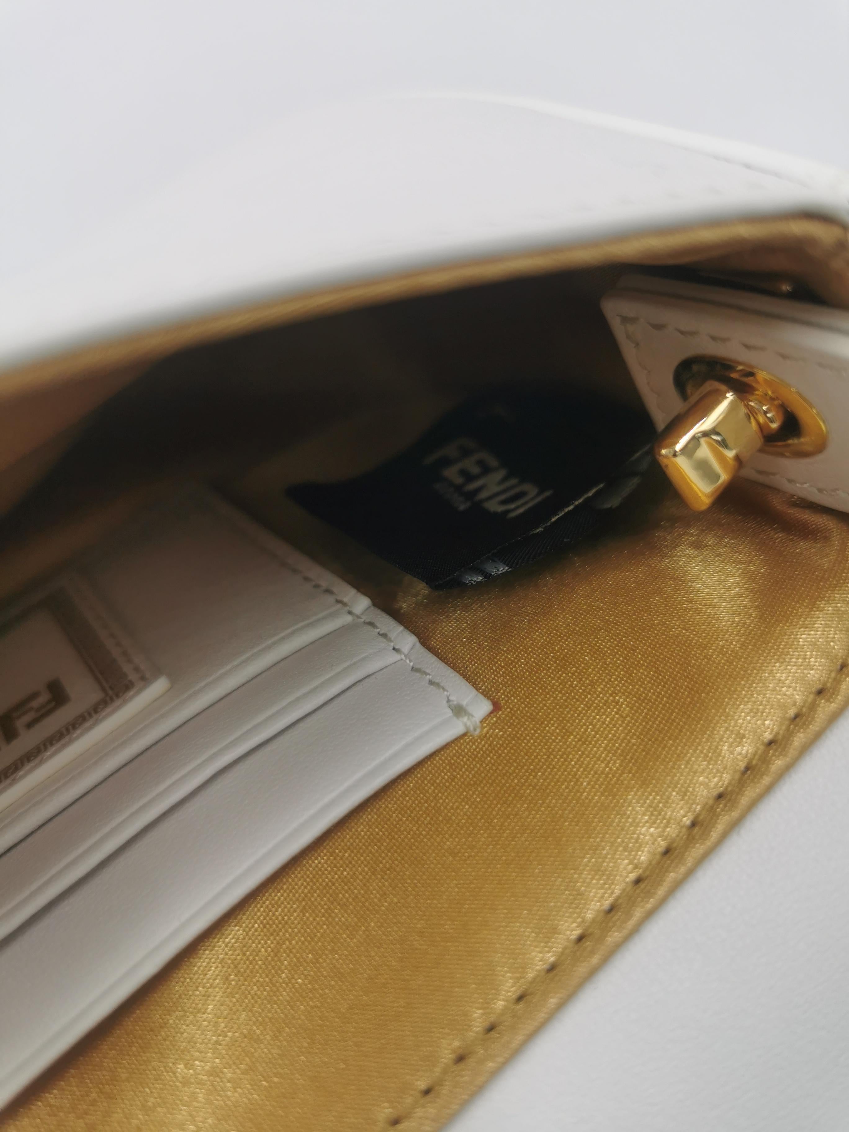 Versace Fendace Fendi Gold White Leather Baguette Shoulder Bag 4