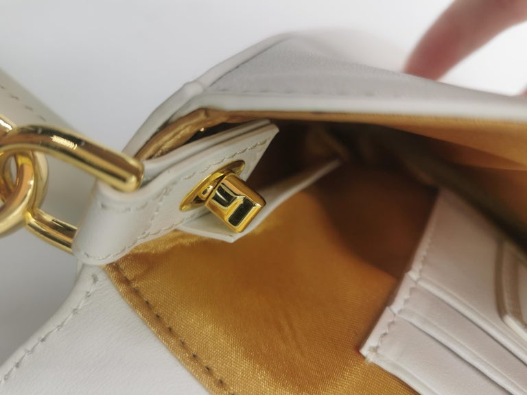 Versace Fendace Fendi Gold White Leather Baguette Shoulder Bag For Sale 5
