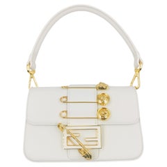 Versace Fendace Fendi Gold White Leather Baguette Handbag
