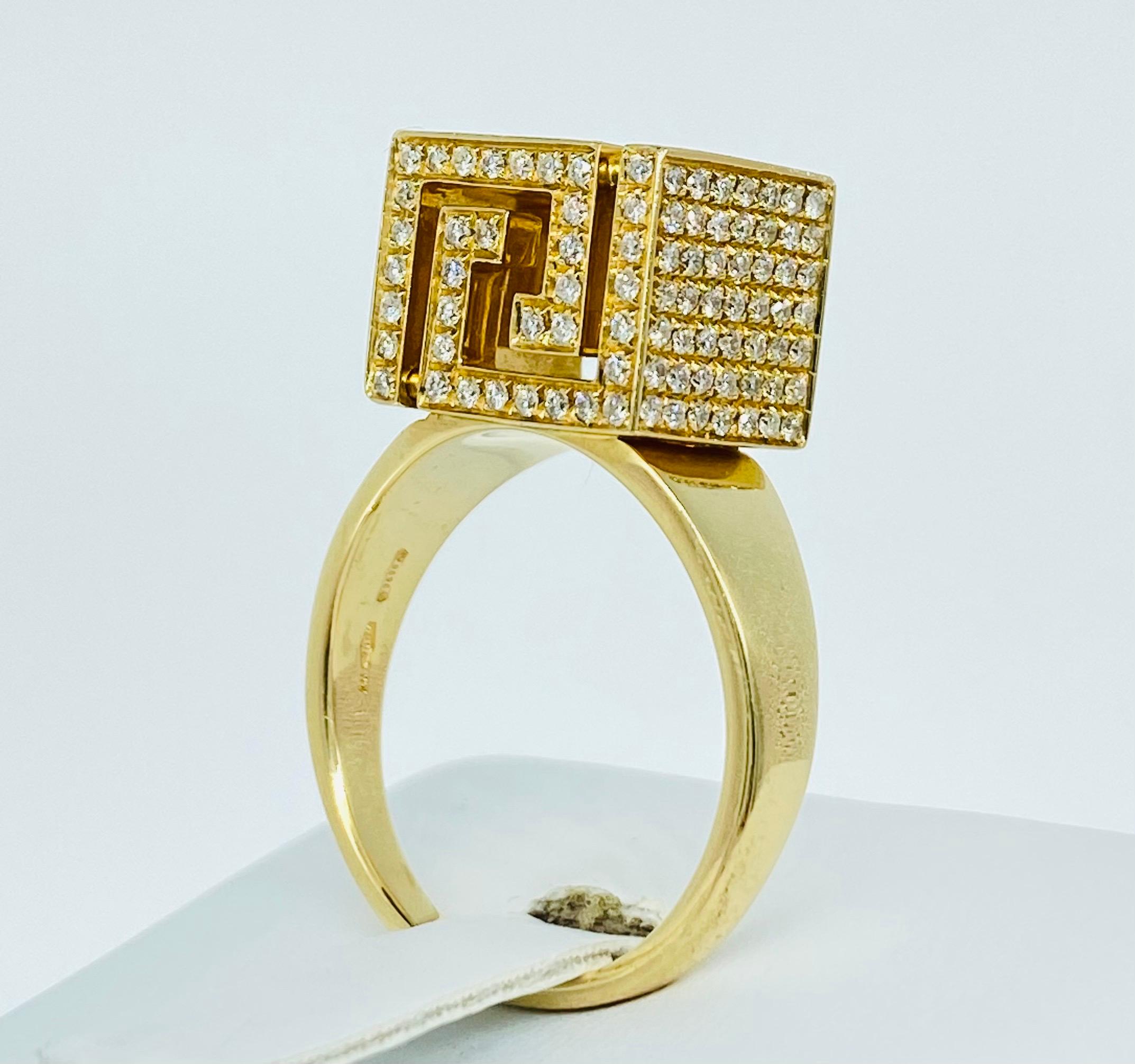 Versace Fine Jewelry Greek Key Cube VVS Diamond Engagement Ring For Sale 2
