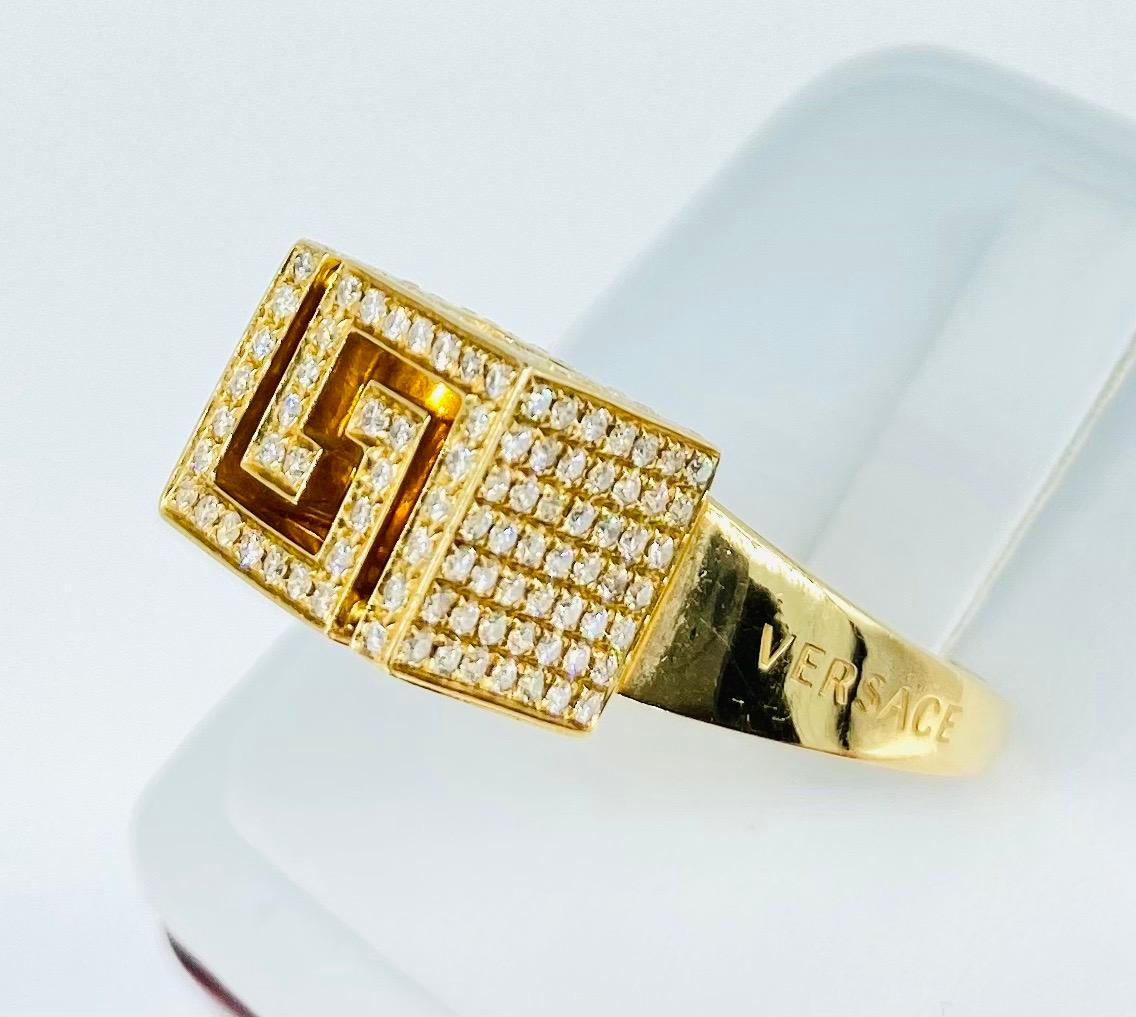 Versace Fine Jewelry Greek Key Cube VVS Diamond Engagement Ring In Excellent Condition For Sale In Miami, FL