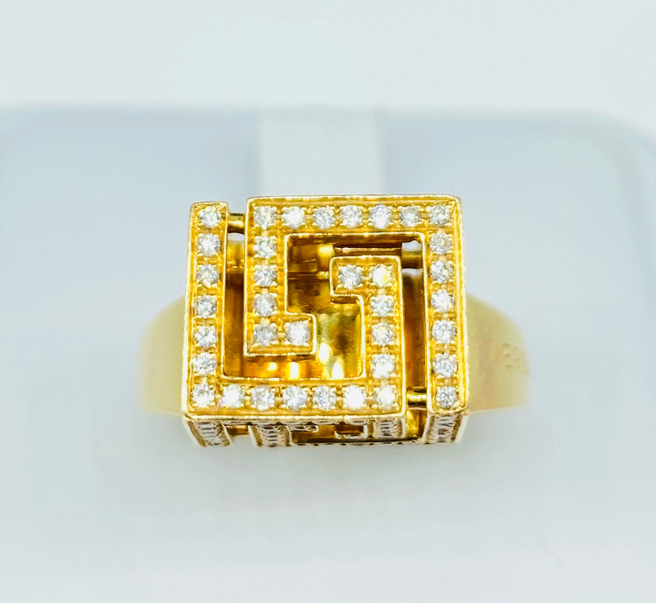 Women's Versace Fine Jewelry Greek Key Cube VVS Diamond Engagement Ring For Sale