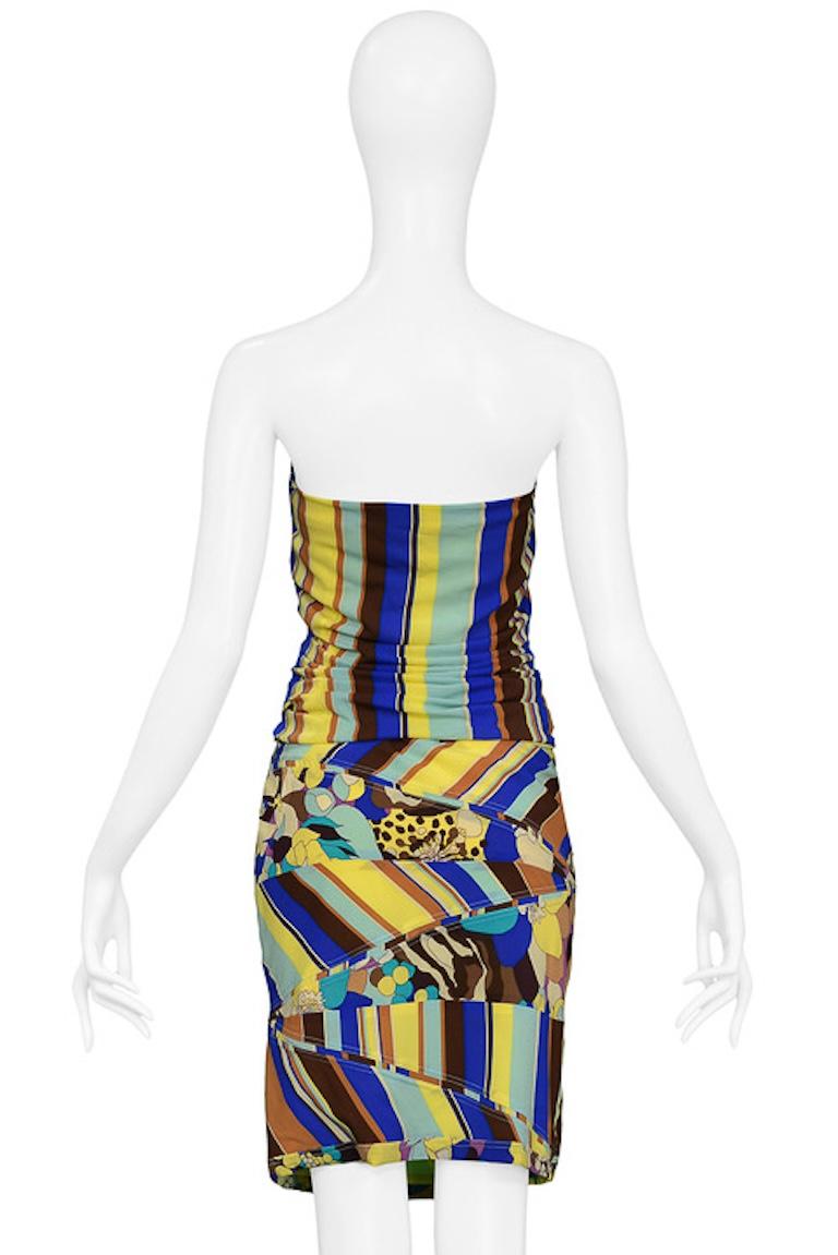Versace Floral And Stripes Strapless Bustier And Skirt Ensemble In Excellent Condition For Sale In Los Angeles, CA