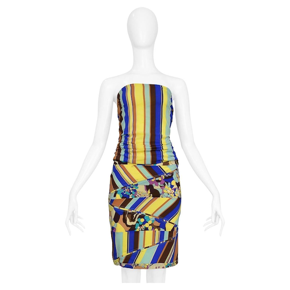 Versace Floral And Stripes Strapless Bustier And Skirt Ensemble For Sale