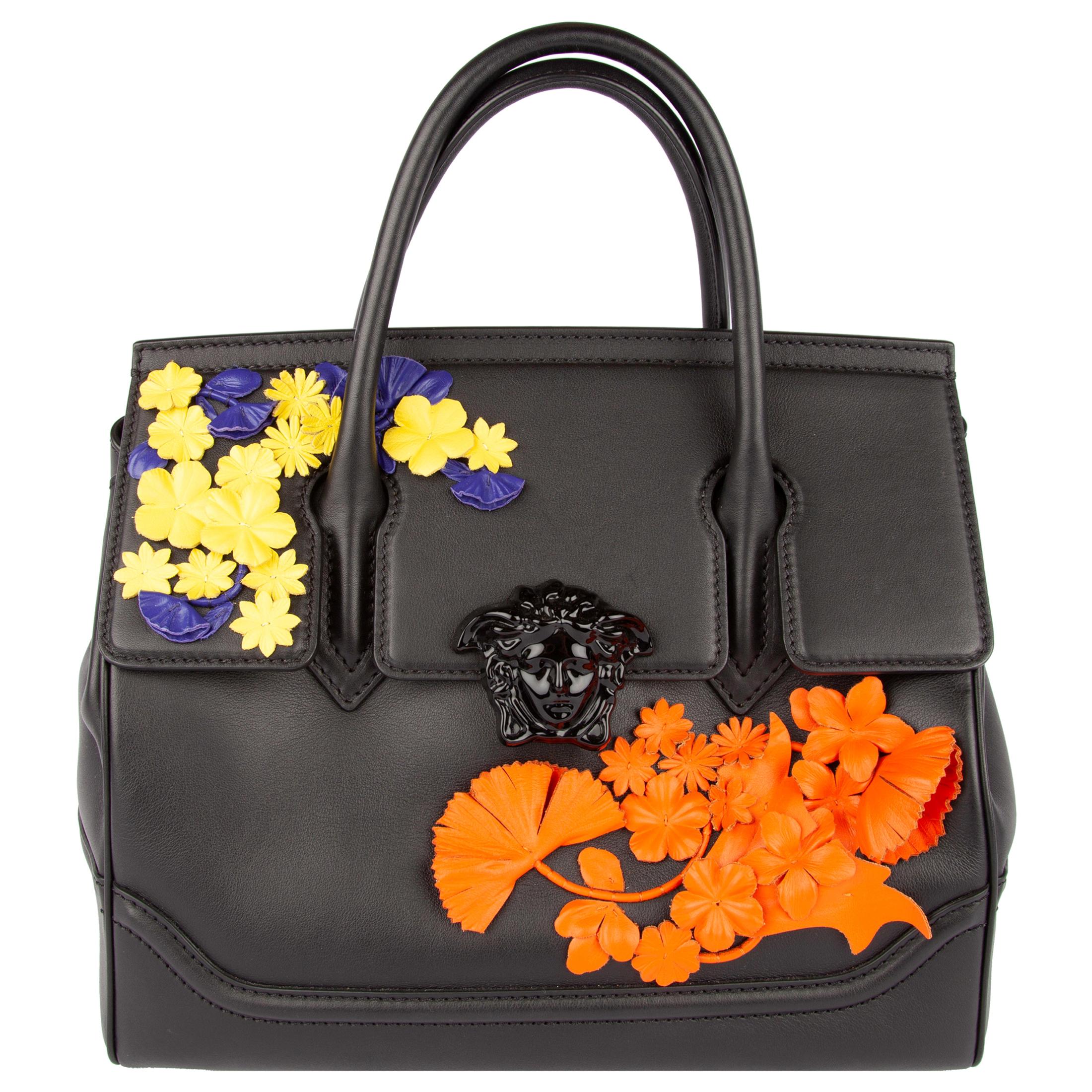 Versace Floral Medusa Leather Palazzo Empire Bag w/ 2 Detachable Shoulder Straps