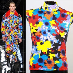 Versace Floral Military Print Sleeveless Ribbed Knit Turtleneck T-Shirt for Men