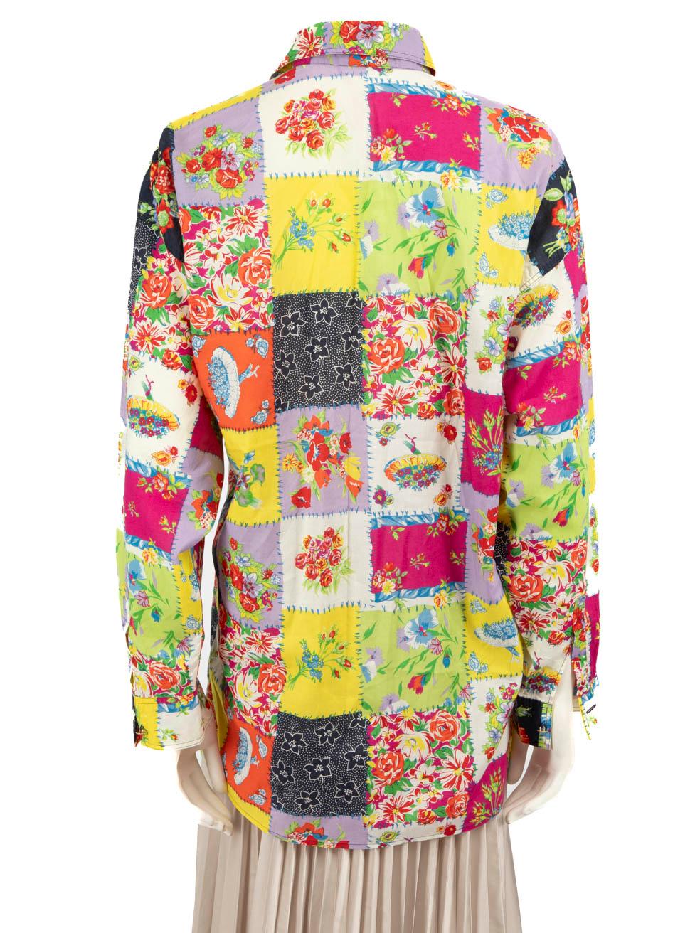 Beige Versace Floral Patchwork Print Shirt Size S For Sale