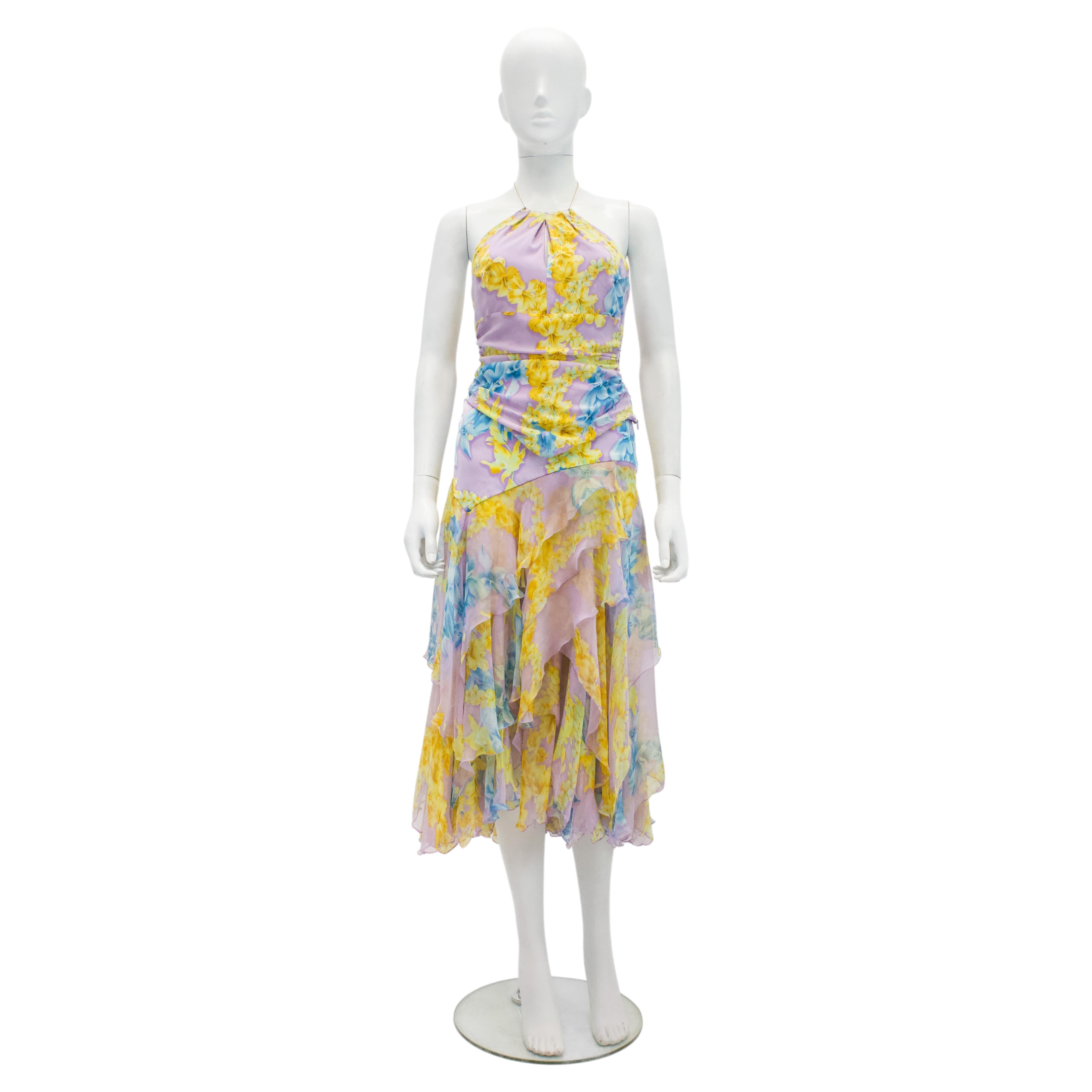 Conjunto de top y falda de seda con estampado floral de Versace, primavera-verano 2004