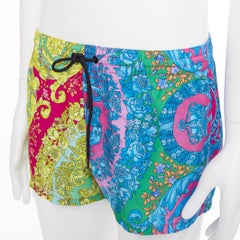 VERSACE Fluo Barocco split patchwork multicolor print beach swim shorts Size 3